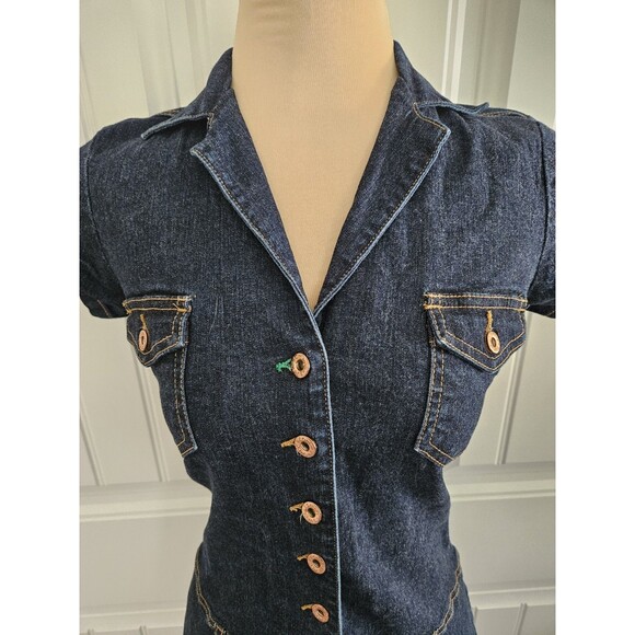 Tommy Hilfiger Vintage Y2K Denim Dress Sz M Dropped Waist Button Front Stretch - Picture 4 of 11
